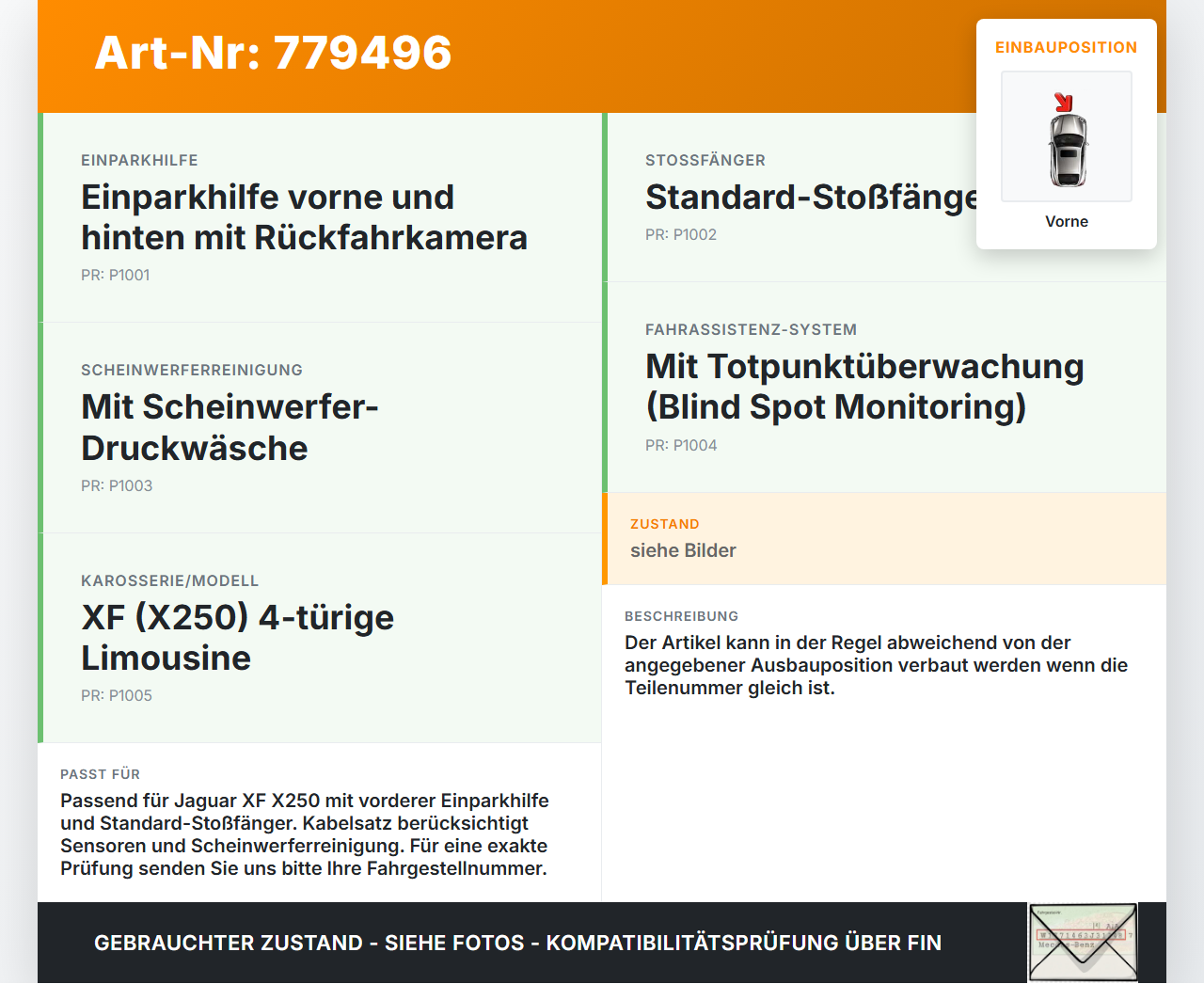 Jaguar XF X250 09-15 PDC Kabelbaum Pos.1 Einparkhilfe Vorne Jaguar XF X250 09-15 30.12.2010 AX23-14369-CA gebraucht Vorschau 3
