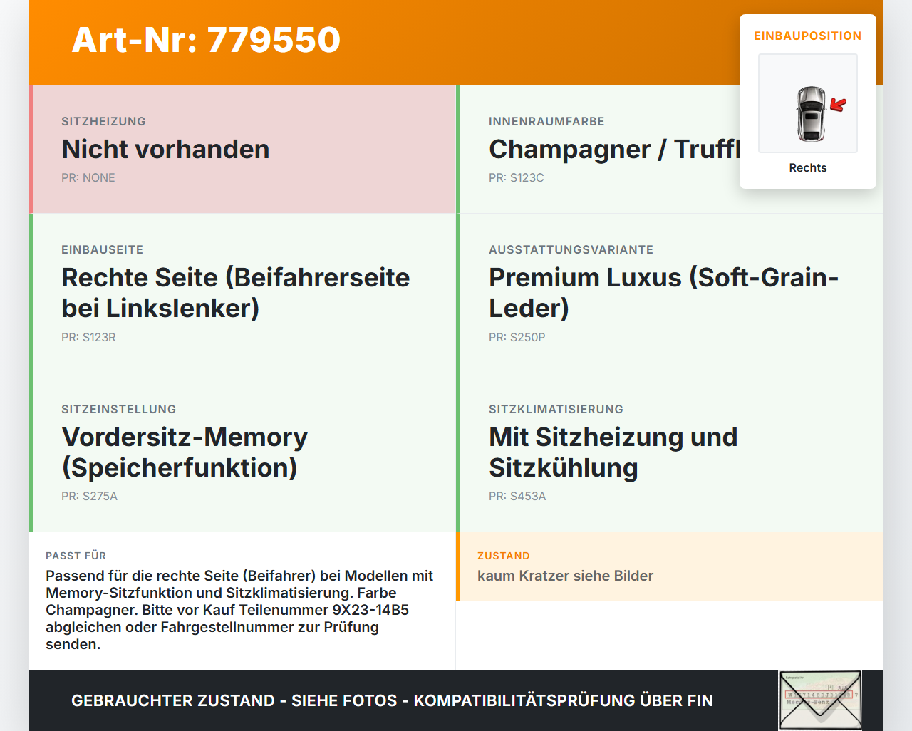 Jaguar XF X250 09-15 Sitzverstellung Schalter Rechts Jaguar XF X250 09-15 30.12.2010 9X23-14B5 gebraucht Vorschau 3