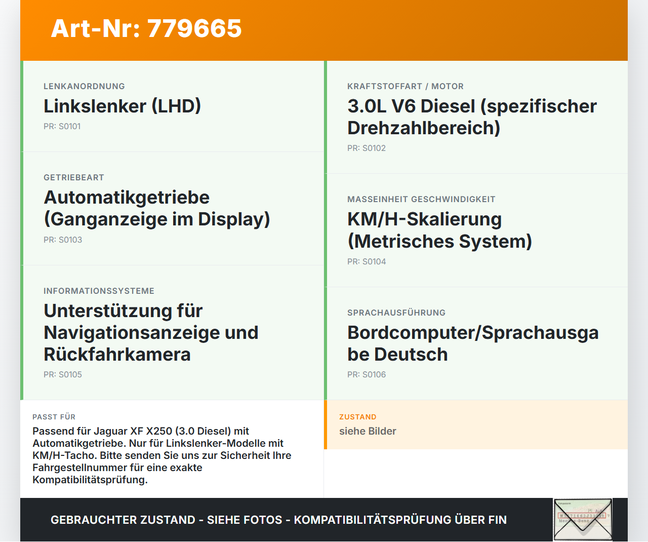 Jaguar XF X250 09-15 3,0d 177KW Kombiinstrument Tacho Jaguar XF X250 09-15 30.12.2010 9X23-10849-KF gebraucht Vorschau 3