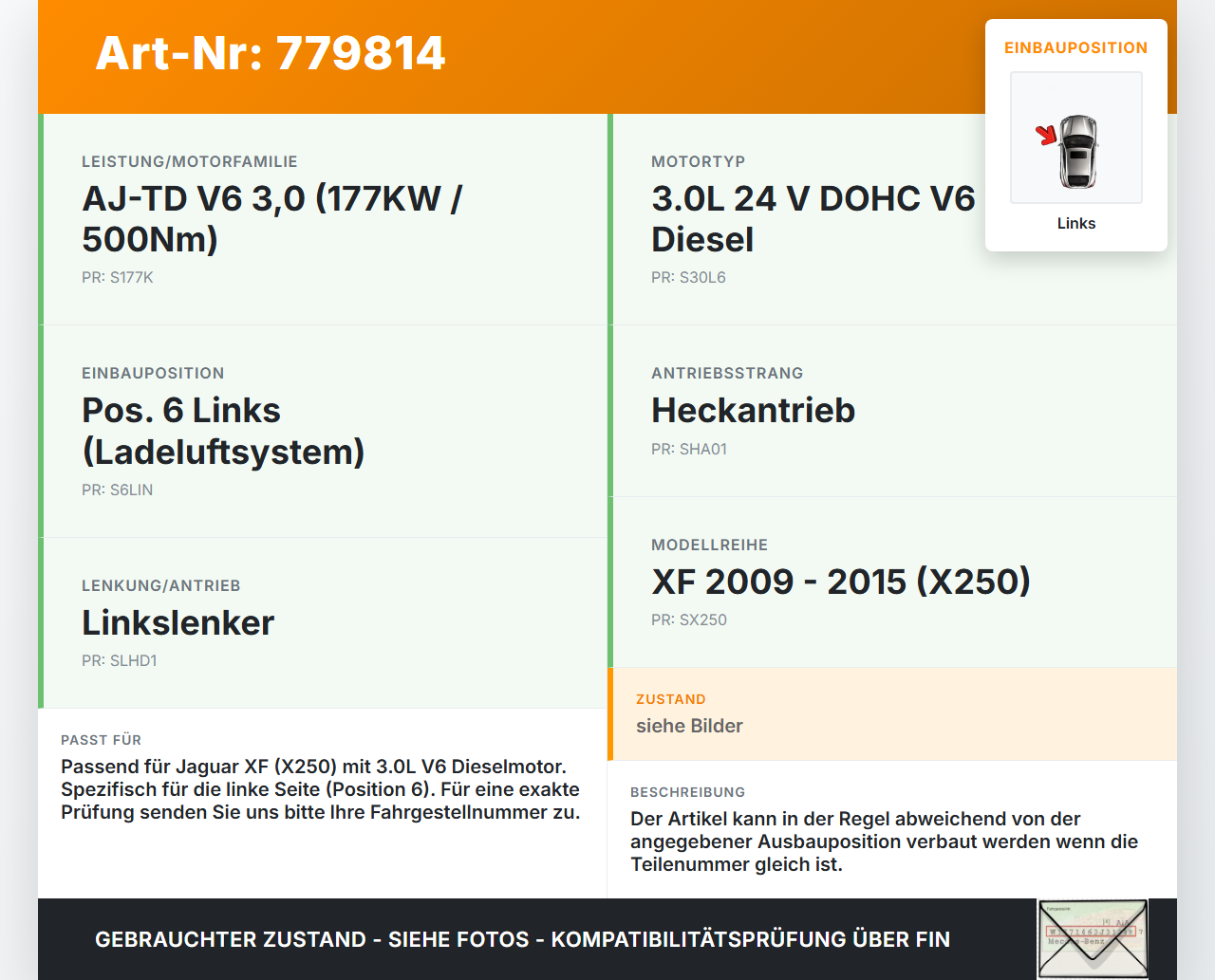 Jaguar XF X250 09-15 3,0d 177KW Ansaugrohr Ladeluftschlauch Luftschlauch Pos.6 Links Jaguar XF X250 09-15... Vorschau 3