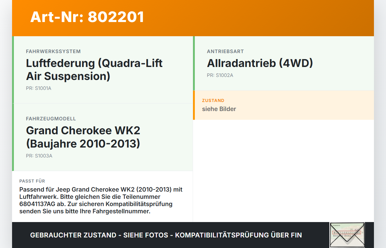 Jeep Grand Cherokee WK2 10-13 Luftpumpe Federung Luftkompressor Jeep Grand Cherokee WK2 10-13 08.05.2013 68041137AG... Vorschau 3