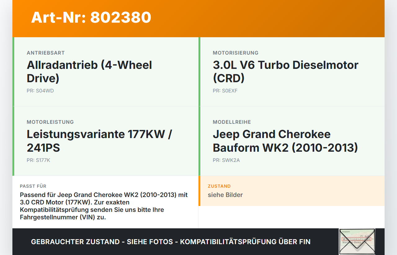 Jeep Grand Cherokee WK2 10-13 CRD 3,0 177KW Öl Schlauch Ölleitung Jeep Grand Cherokee WK2 10-13 08.05.2013 gebraucht Vorschau 3