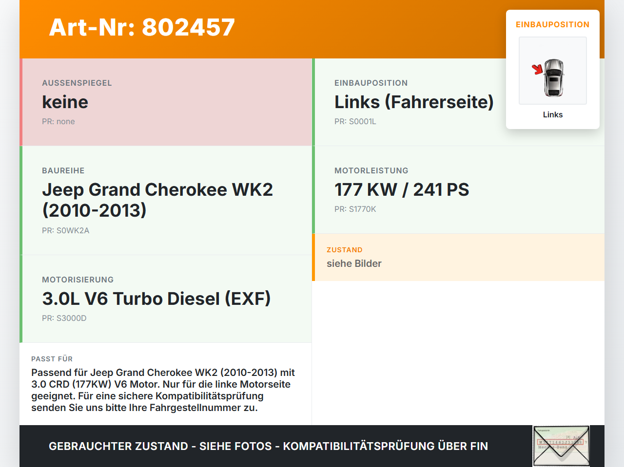 Jeep Grand Cherokee WK2 10-13 CRD 3,0 177KW Platte für Motor Stirnplatte Gehäuse Motorblock Links Jeep Grand... Vorschau 3