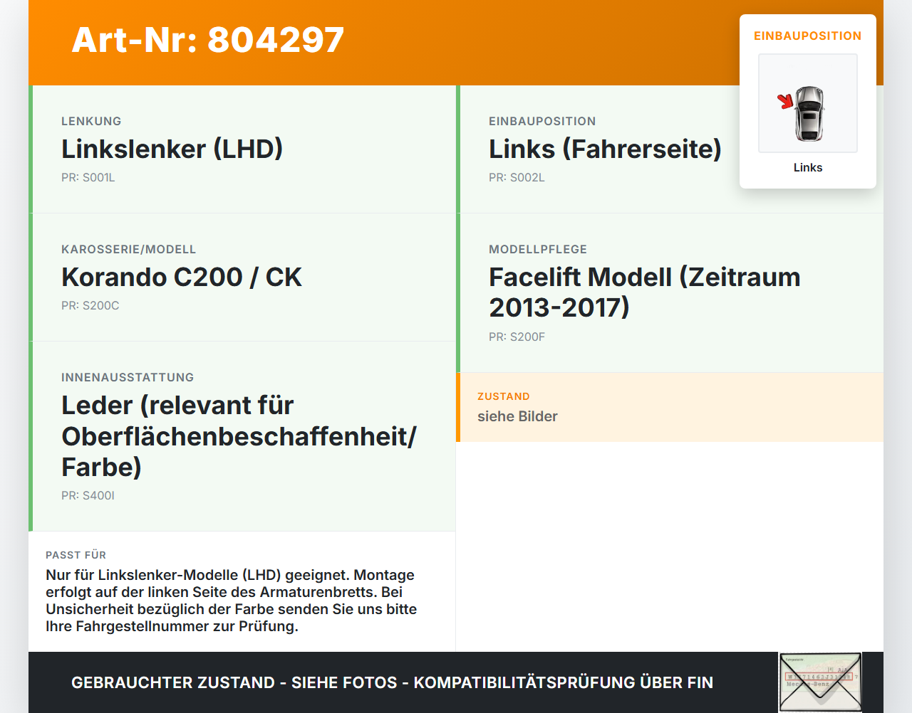 SSangyong Korando CK C200 13-17 Blende für Armaturenbrett Abdeckung Links SSangyong Korando CK C200 13-17... Vorschau 3