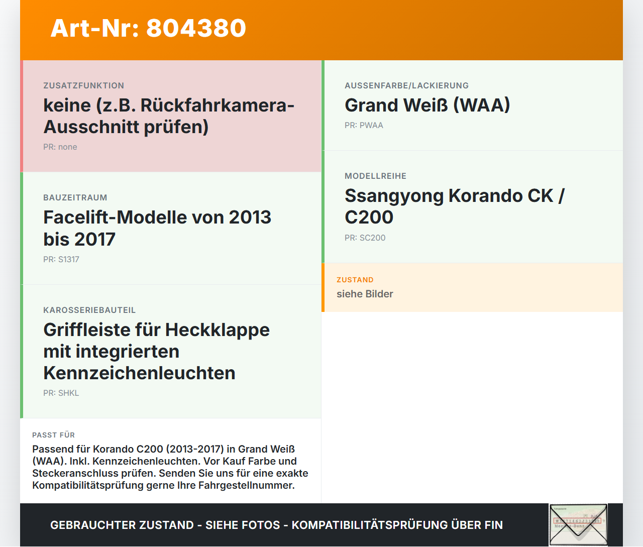 SSangyong Korando CK C200 13-17 Griffleiste Griff aussen für Heckklappe Kennzeichenleuchten WAA SSangyong Korando... Vorschau 3