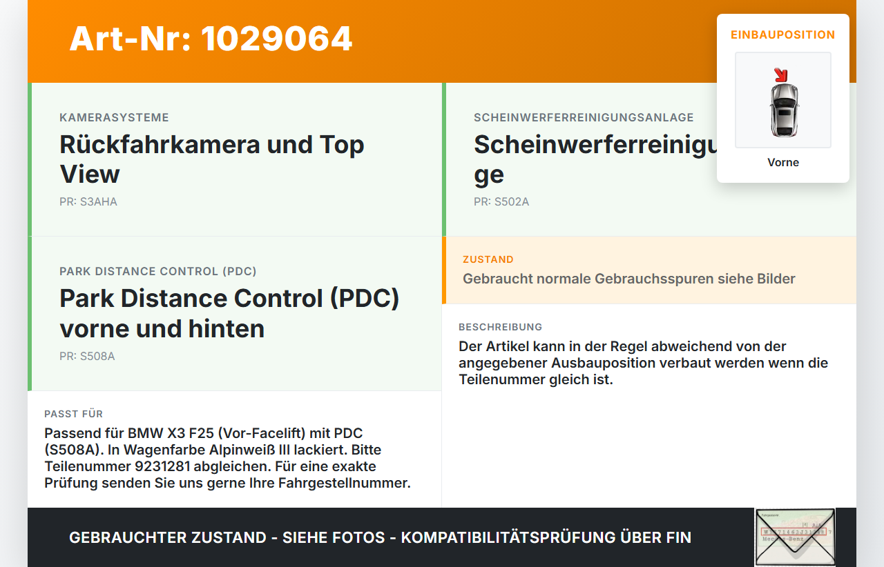 BMW X3 F25 10-14 Abstands Sensor Parksensor PDC Vorne Pos.1 300 BMW X3 F25 10-14 30.03.2011 9270495 66209270495... Vorschau 3