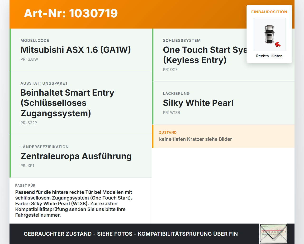Mitsubishi ASX GAW 16-19 Türgriff Griff aussen Rechts Hinten W13B Mitsubishi ASX GAW 16-19 15.09.2017 5716A014WB... Vorschau 3