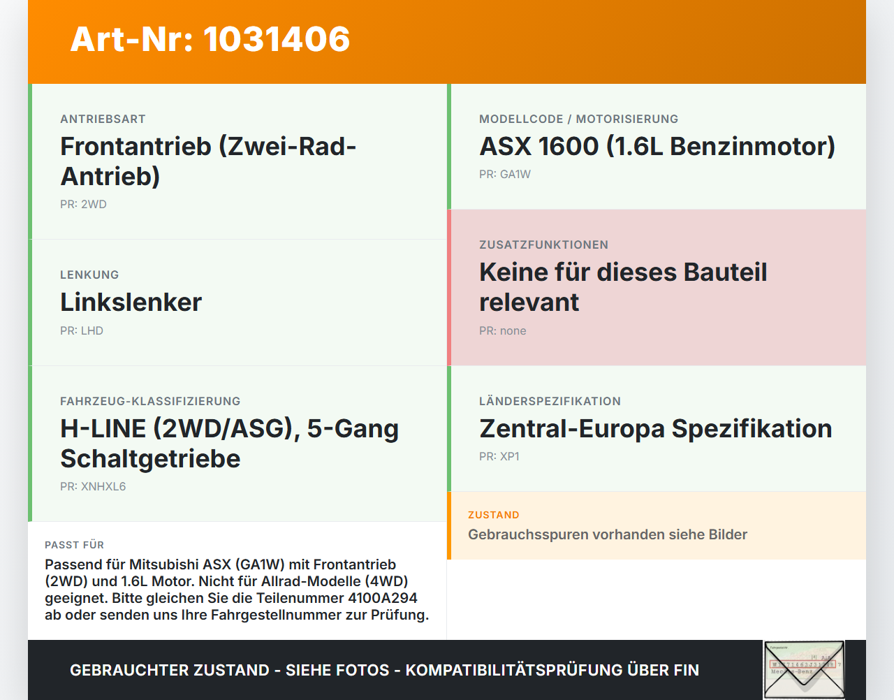 Mitsubishi ASX GAW 16-19 Hinterachse Achse Achsträger Mitsubishi ASX GAW 16-19 15.09.2017 4100A294 gebraucht Vorschau 3