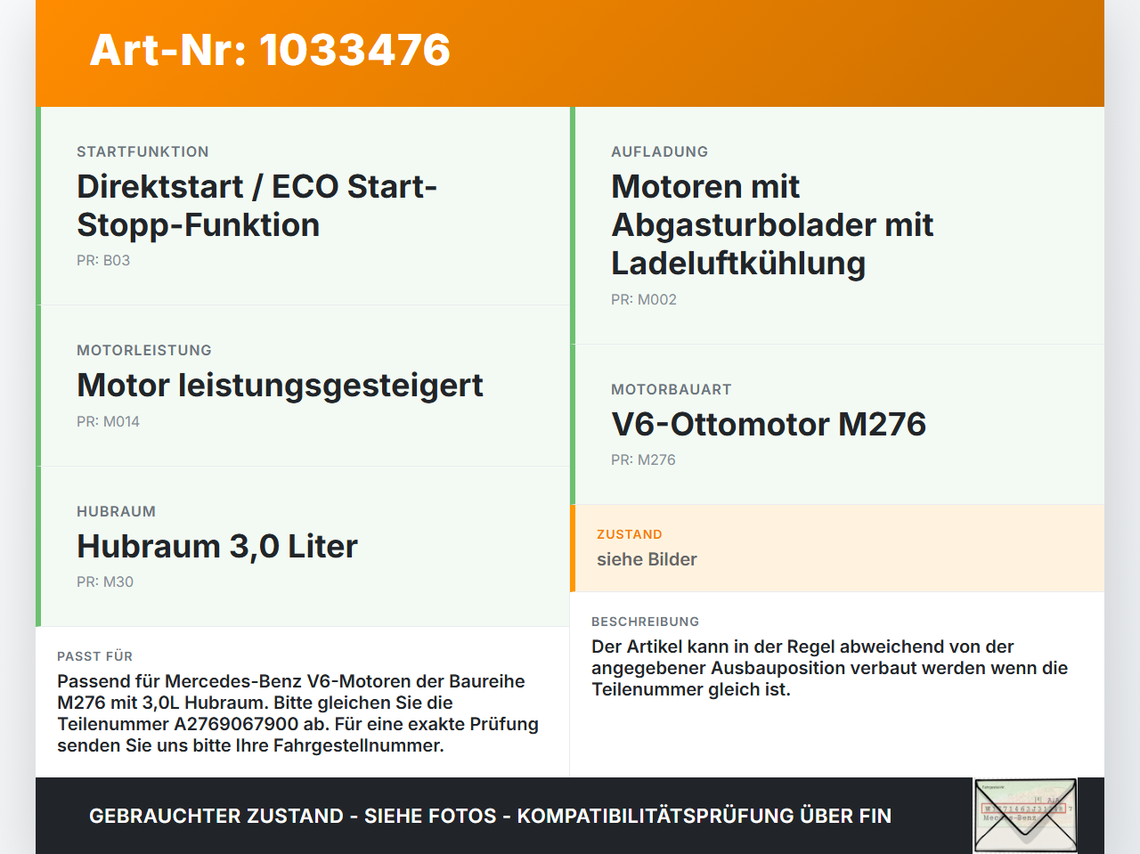 Mercedes C205 C400 15-18 3,0 245KW Zündspule Zyl.1 Mercedes C205 C400 15-18 04.05.2017 A2769067900 28301247 ZS0019... Vorschau 3
