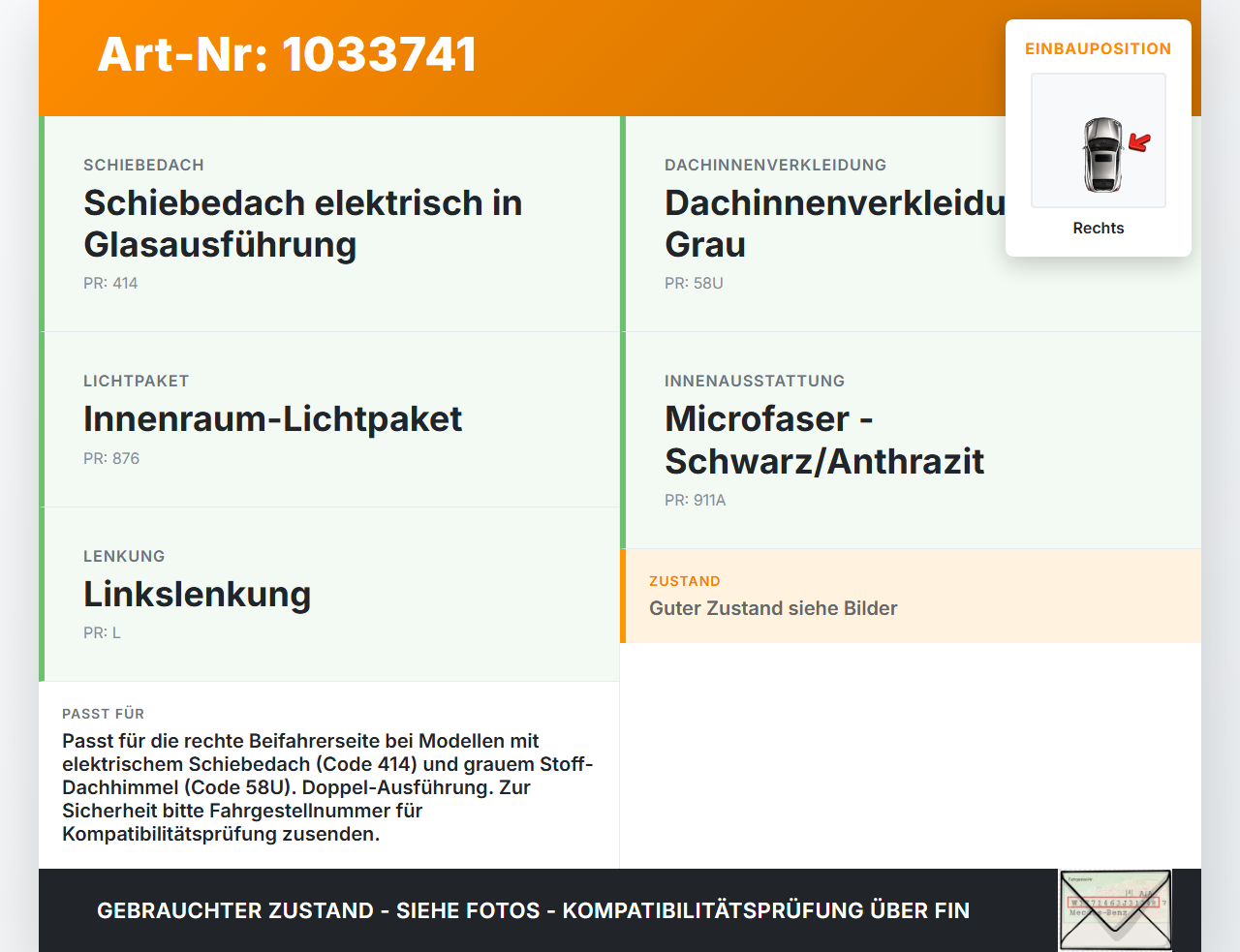 Mercedes W251 R350 10-13 Doppel Sonnenblende Rechts für Beifahrer Mercedes W251 R350 10-13 29.03.2011 A2518101010... Vorschau 3
