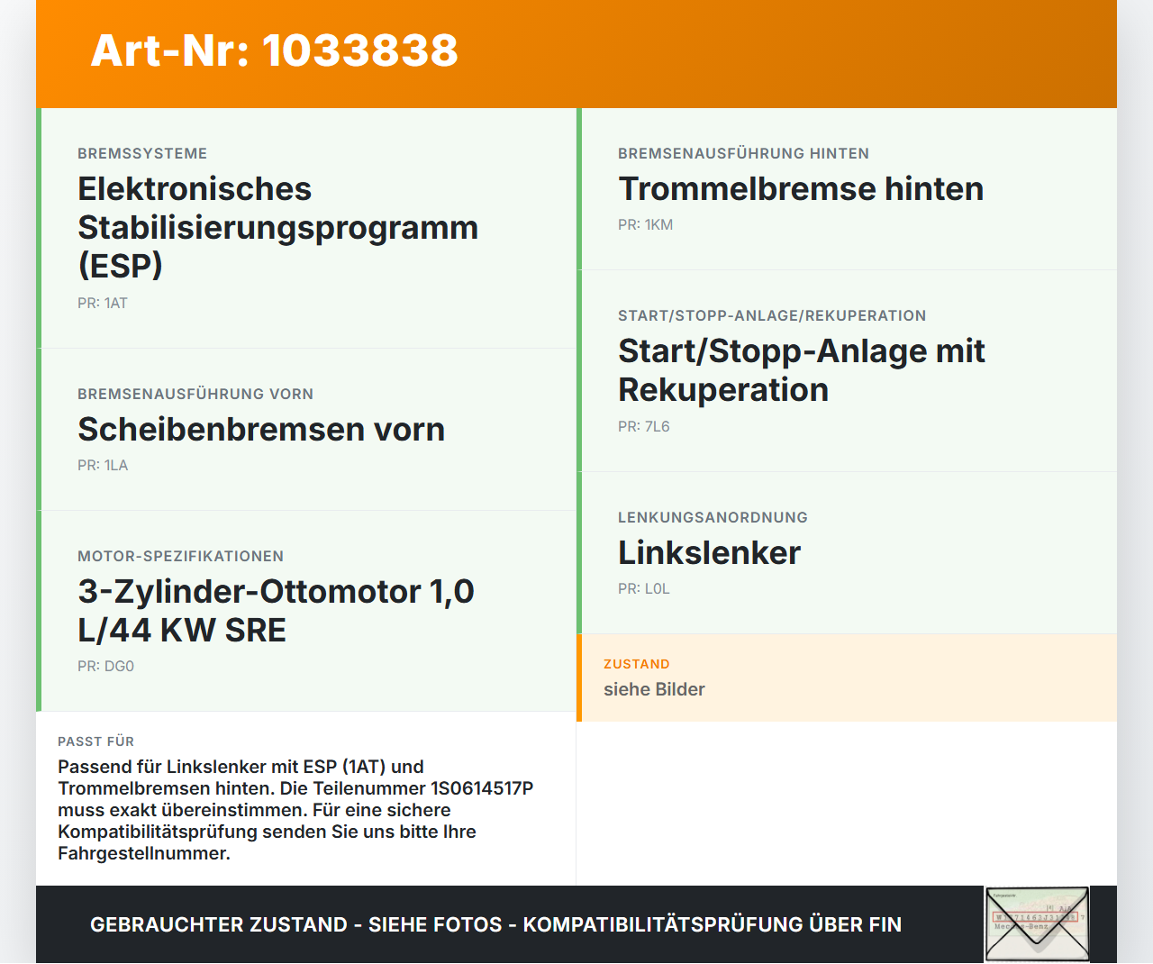 VW UP AA 15-23 ABS Steuergerät Aggregat Hydraulikblock VW UP AA 15-23 15.08.2014 1S0614517P 1S0614517F 17677014... Vorschau 3