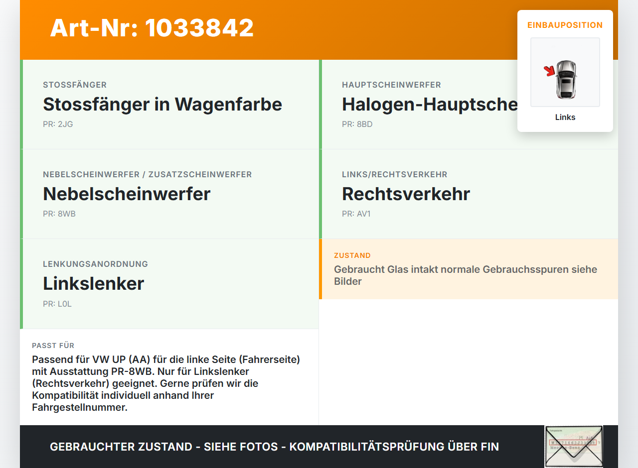 VW UP AA 15-23 Nebelscheinwerfer Links orig. VW UP AA 15-23 15.08.2014 1T0941699H 271295-31 gebraucht Vorschau 3
