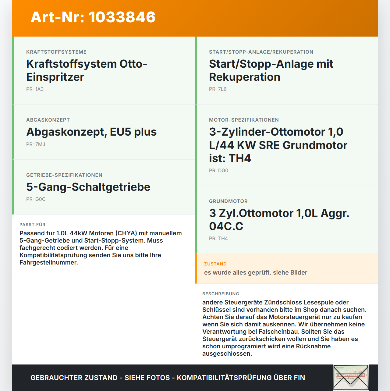 VW UP AA 15-23 1,0 44KW Steuergerät ECU für Motor Motorsteuergerät VW UP AA 15-23 15.08.2014 f04C906020AP... Vorschau 3