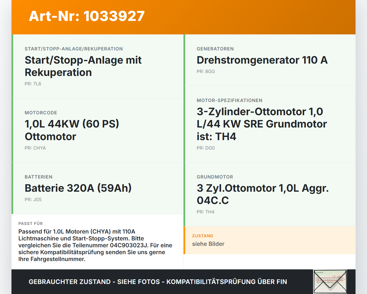VW UP AA 15-23 1,0 44KW Lichtmaschine Generator 110A VW UP AA 15-23 15.08.2014 04C903023J F000BL0664 gebraucht Vorschau 3