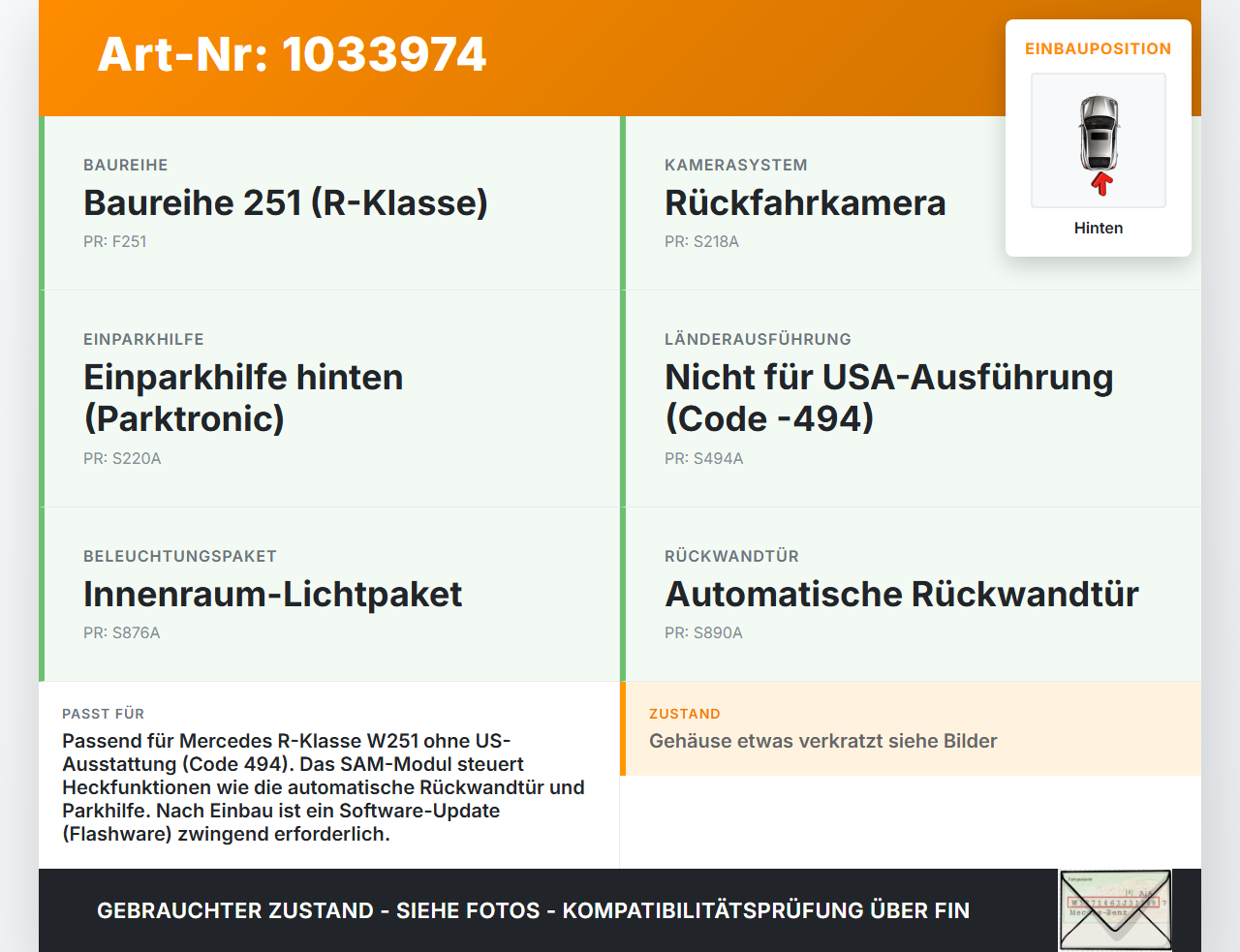 Mercedes W251 R350 10-13 Steuergerät ECU Modul SAM SG Hinten Mercedes W251 R350 10-13 29.03.2011 A1644404301... Vorschau 3