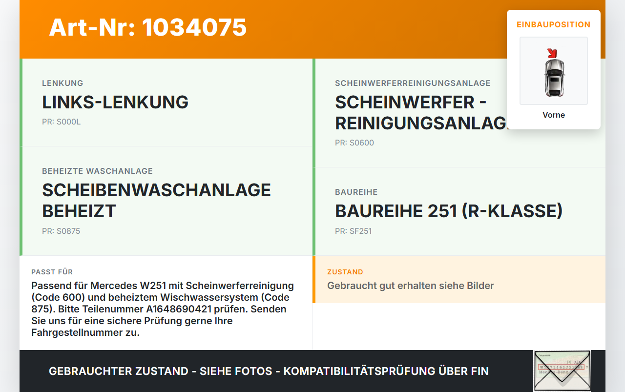 Mercedes W251 R350 10-13 Waschwasserpumpe Wischwasserpumpe Waschpumpe Vorne Mercedes W251 R350 10-13 29.03.2011... Vorschau 3