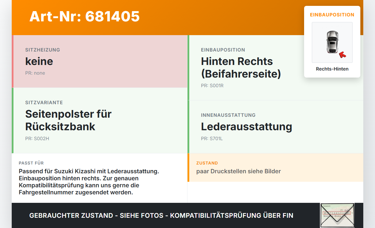 Suzuki Kizashi 09-16 Seitenpolster Rechts für Rücksitzbank Hinten Suzuki Kizashi 09-16 15.09.2011 88310-57L00 gebraucht Vorschau 3