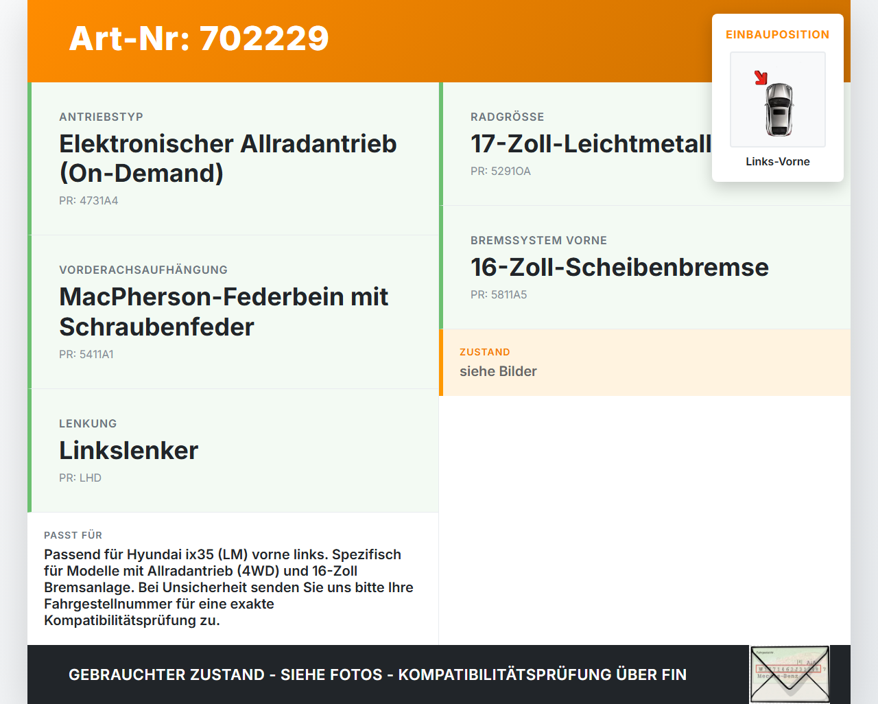 Hyundai IX35 LM 09-13 Querlenker Links Vorne Hyundai IX35 LM 09-13 14.11.2011 545002Y000 gebraucht Vorschau 3