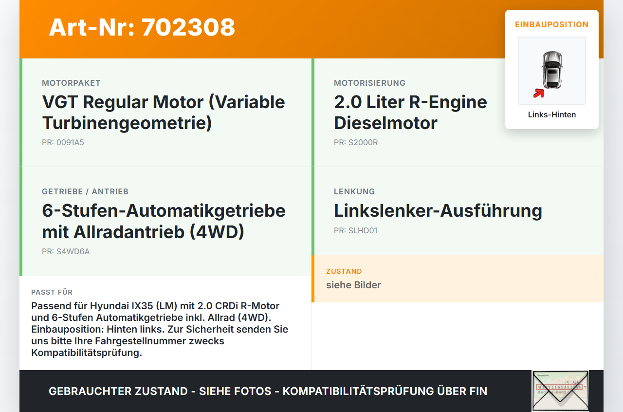 Hyundai IX35 LM 09-13 CRDi 2,0 100KW Motorlager Motorhalter Links Hinten Hyundai IX35 LM 09-13 14.11.2011 gebraucht Vorschau 3