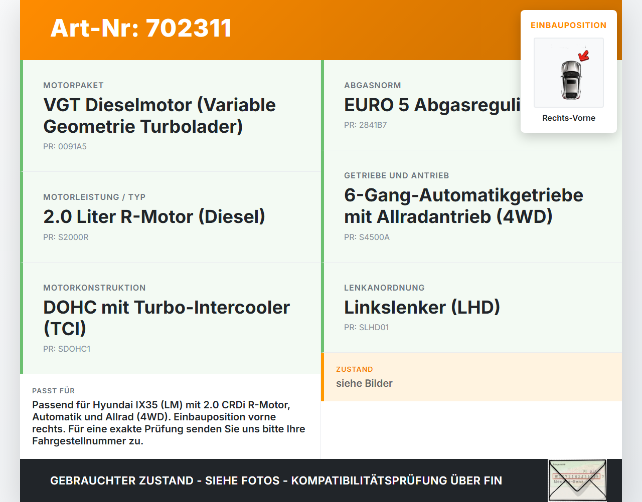 Hyundai IX35 LM 09-13 CRDi 2,0 100KW Motorlager Motorhalter Rechts Vorne Hyundai IX35 LM 09-13 14.11.2011 gebraucht Vorschau 3