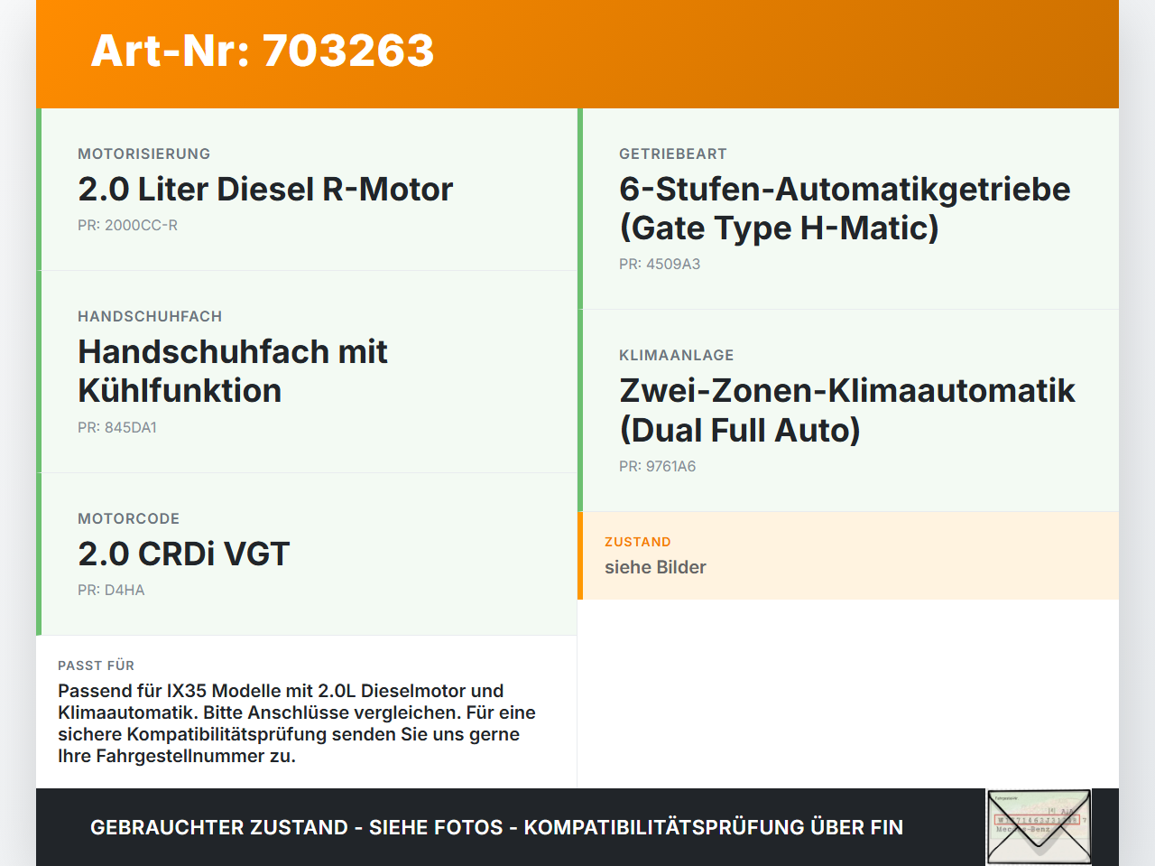 Hyundai IX35 LM 09-13 Kondensator Klimakühler AC Hyundai IX35 LM 09-13 14.11.2011 976062Y000 gebraucht Vorschau 3