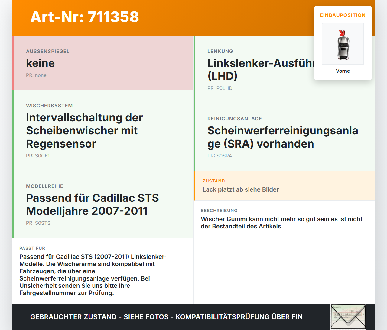 Cadillac STS 07-11 2x Scheibenwischer Wischarm Vorne Cadillac STS 07-11 27.06.2008 gebraucht Vorschau 3