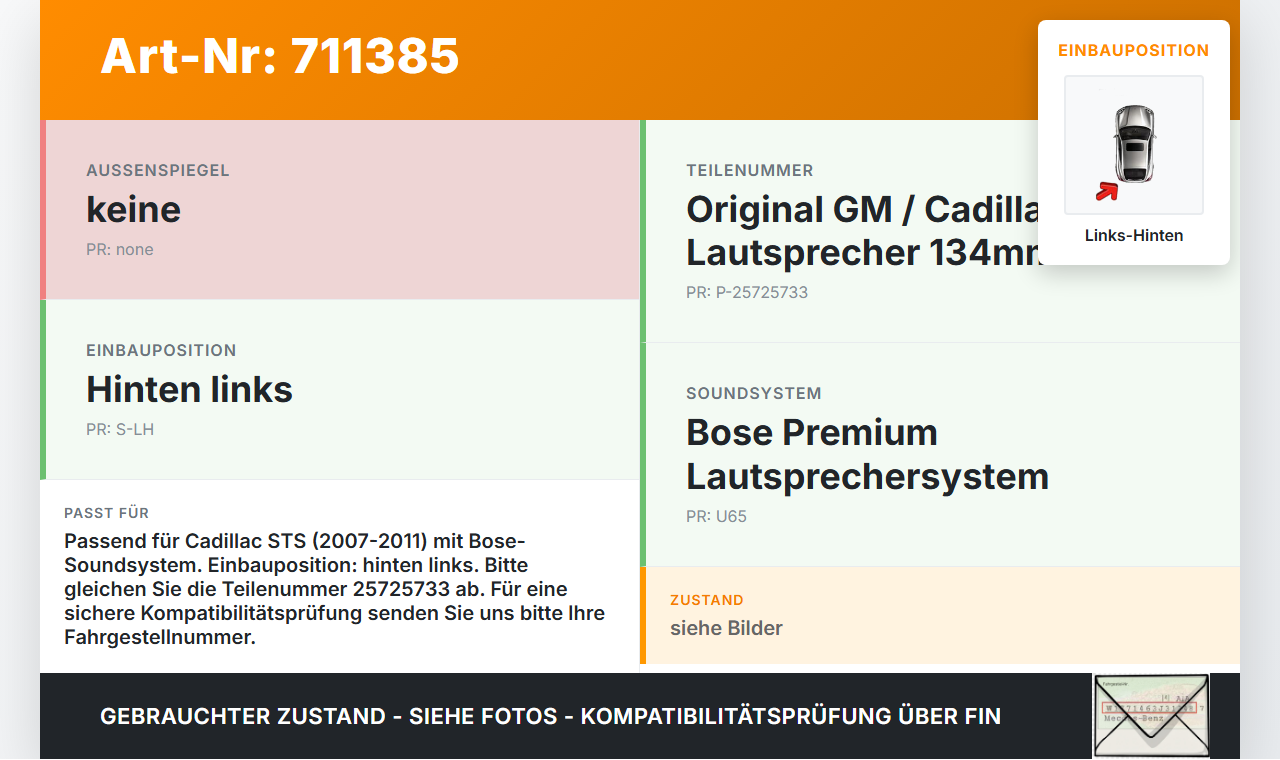 Cadillac STS 07-11 Lautsprecher Links Hinten Orig. Bose 134mm Cadillac STS 07-11 27.06.2008 25725733 gebraucht Vorschau 3