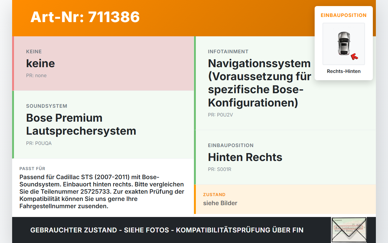 Cadillac STS 07-11 Lautsprecher Rechts Hinten Orig. Bose 134mm Cadillac STS 07-11 27.06.2008 25725733 gebraucht Vorschau 3