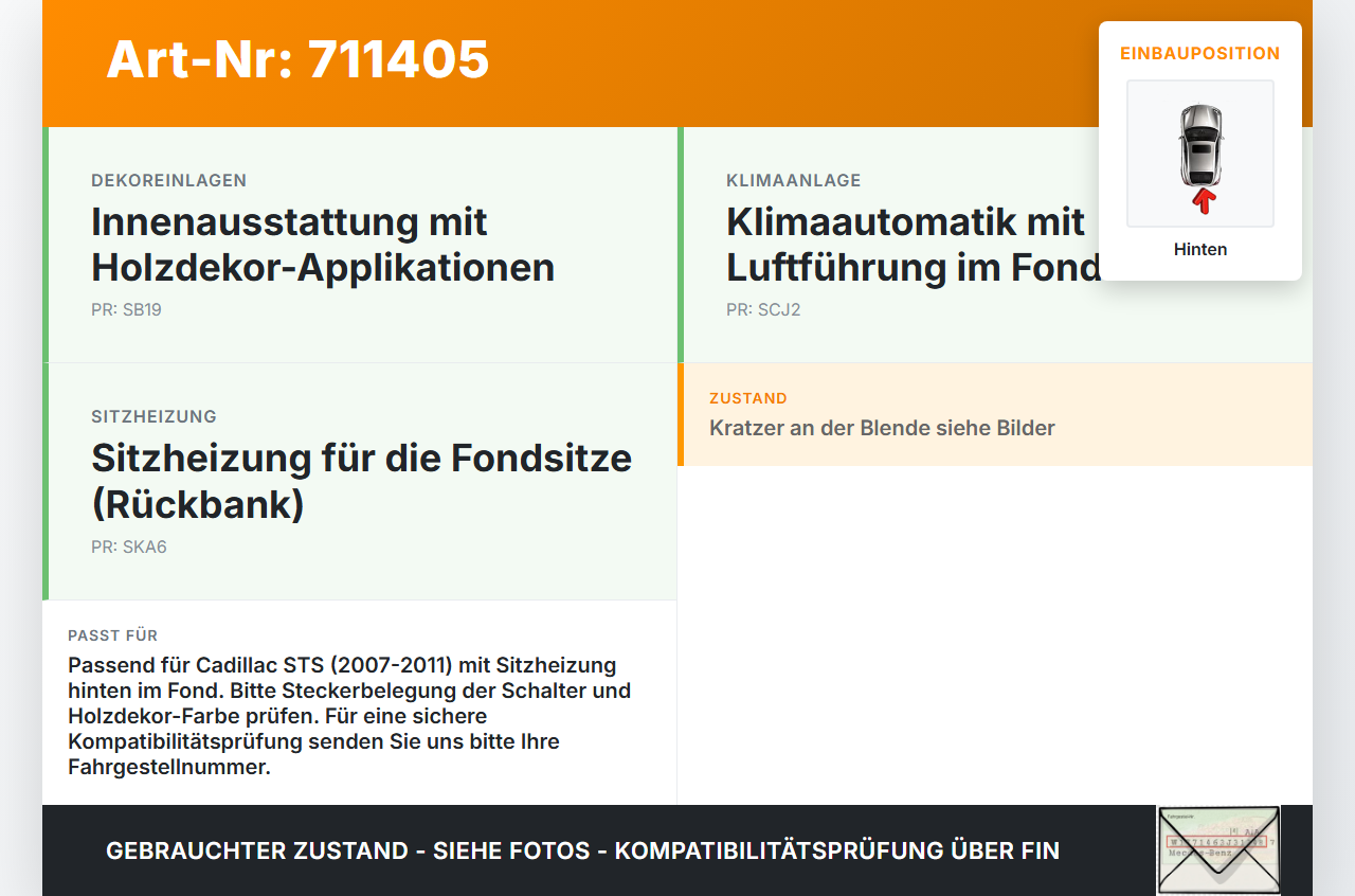 Cadillac STS 07-11 Luftdusche Luftdüse Mitte Hinten Sitzheizung Schalter Cadillac STS 07-11 27.06.2008... Vorschau 3
