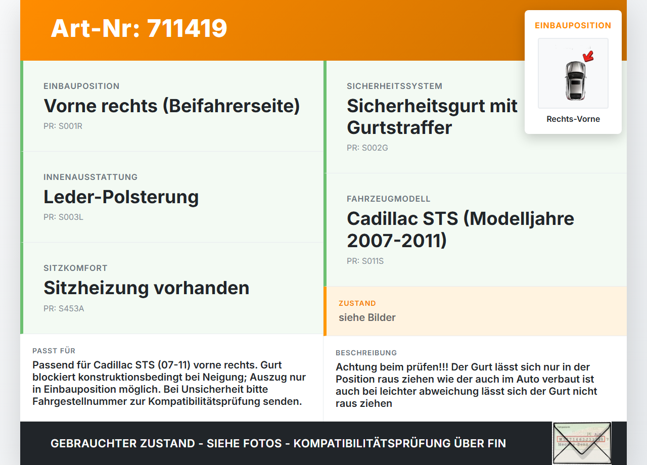 Cadillac STS 07-11 Gurt Sicherheitsgurt Gurtstraffer für Beifahrer Rechts Vorne Cadillac STS 07-11 27.06.2008... Vorschau 3