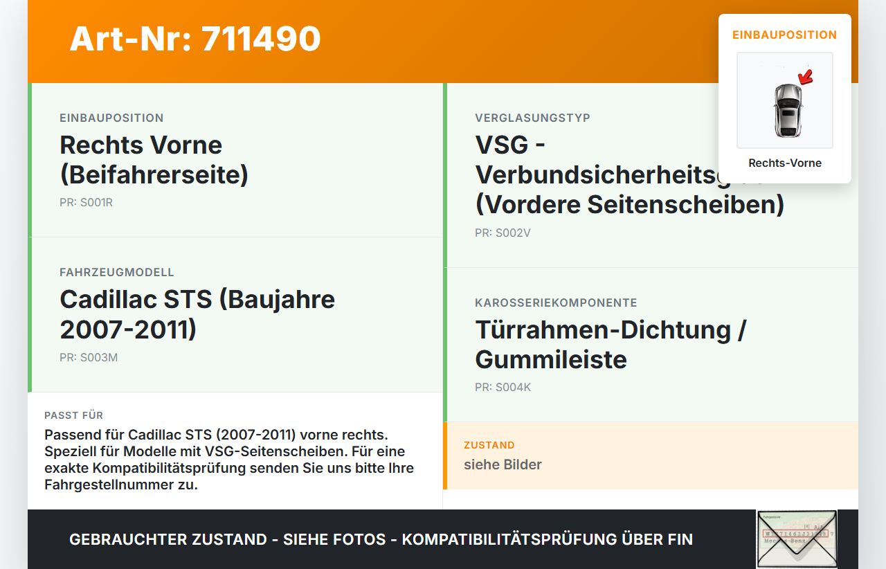 Cadillac STS 07-11 Dichtung für Rahmen Tür Rechts Vorne Cadillac STS 07-11 27.06.2008 gebraucht Vorschau 3