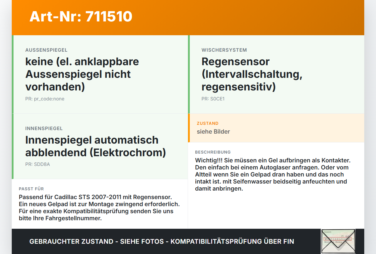 Cadillac STS 07-11 Regensensor Cadillac STS 07-11 27.06.2008 25753276 gebraucht Vorschau 3