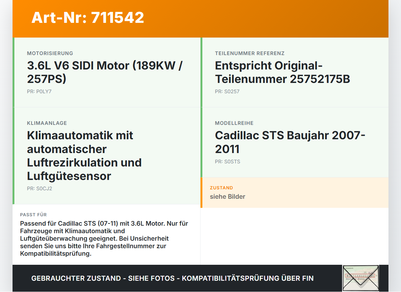 Cadillac STS 07-11 3,6 189KW Sensor Luftgütesensor Innenraumluft Cadillac STS 07-11 27.06.2008 25752175B 825134604... Vorschau 3