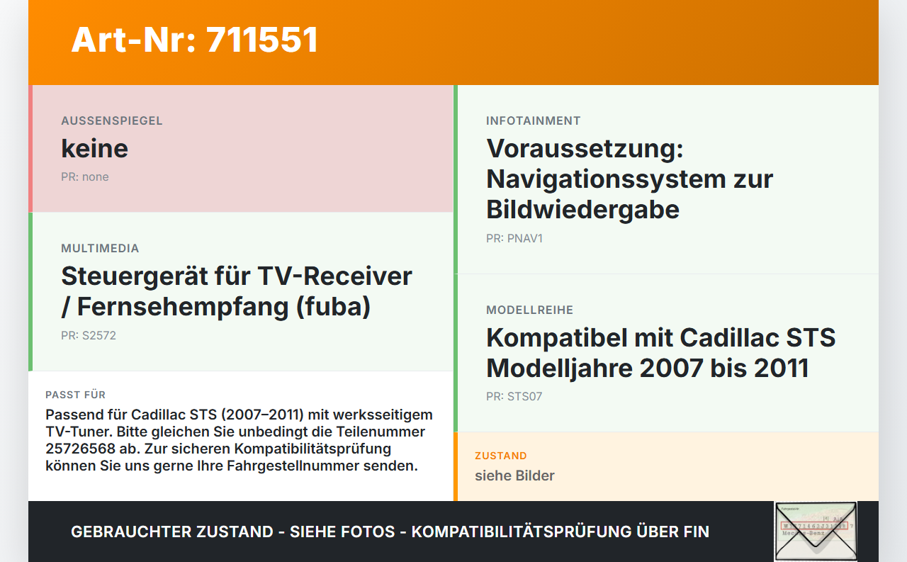 Cadillac STS 07-11 Steuergerät ECU Modul SG TV-Receiver Orig. fuba Cadillac STS 07-11 27.06.2008 25726568 gebraucht Vorschau 3
