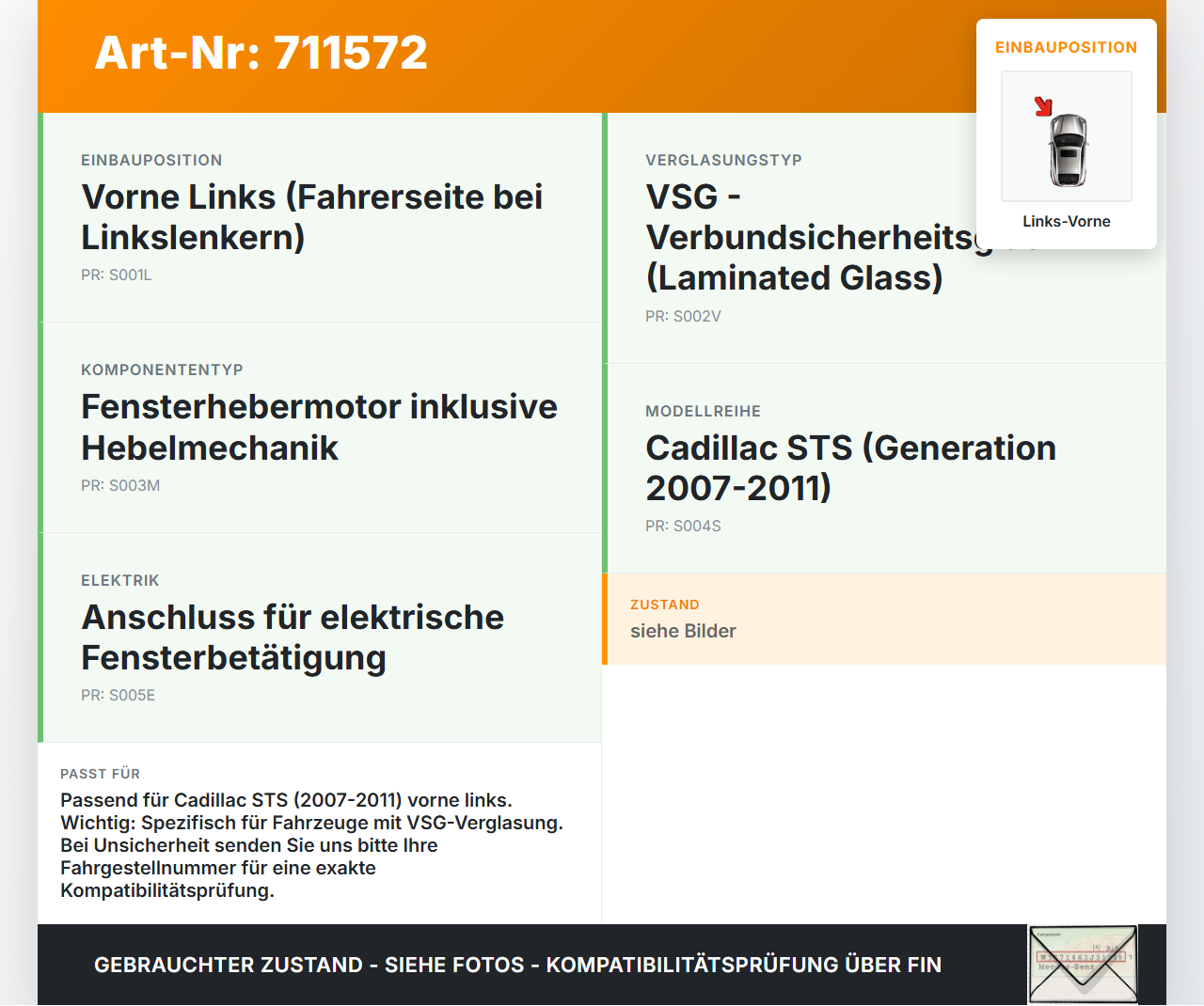 Cadillac STS 07-11 Fensterhebermotor mit Fensterheber Links Vorne Cadillac STS 07-11 27.06.2008 15291744 982207-101... Vorschau 3