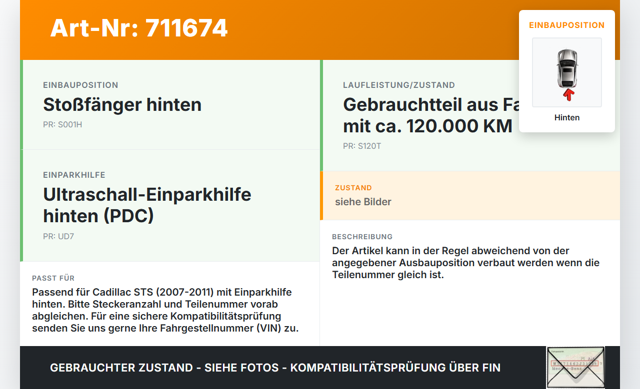 Cadillac STS 07-11 PDC Kabelbaum Pos.1 Hinten Cadillac STS 07-11 27.06.2008 gebraucht Vorschau 3