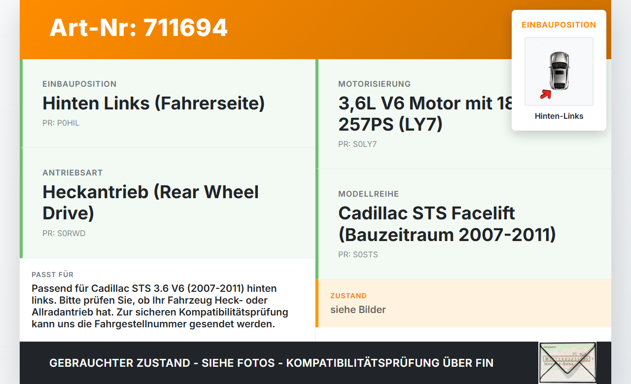 Cadillac STS 07-11  3,6 189KW Antriebswelle Gelenkwelle Hinten Links Cadillac STS 07-11 27.06.2008 gebraucht Vorschau 3