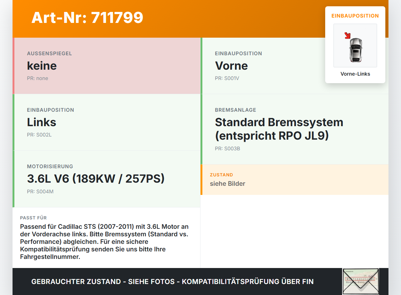Cadillac STS 07-11 3,6 189KW Bremssattel Bremszange Vorne Links Cadillac STS 07-11 27.06.2008 gebraucht Vorschau 3