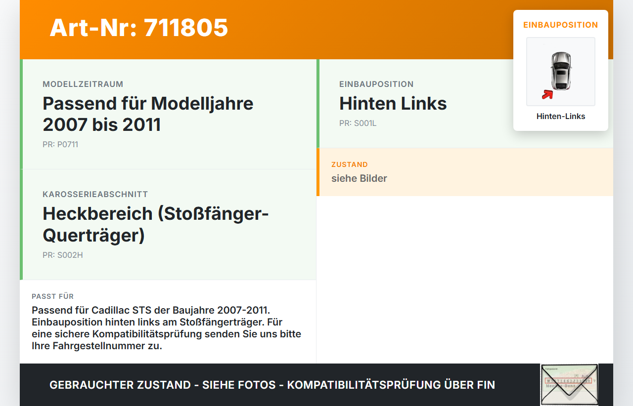 Cadillac STS 07-11 Pralldämpfer für Stoßstange Querträger Hinten Links Cadillac STS 07-11 27.06.2008 25764183 gebraucht Vorschau 3