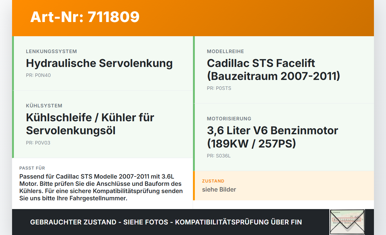 Cadillac STS 07-11 3,6 189KW Servo Kühler Servoleitung Servokühler Cadillac STS 07-11 27.06.2008 gebraucht Vorschau 3