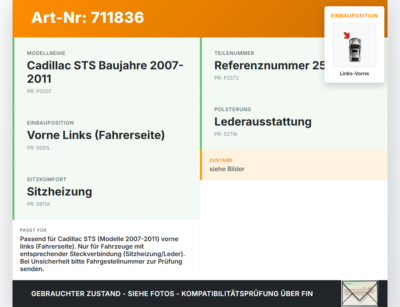 Cadillac STS 07-11 Gurtstraffer Gurtschloss Fahrer Links Vorne Cadillac STS 07-11 27.06.2008 25728948 gebraucht Vorschau 3