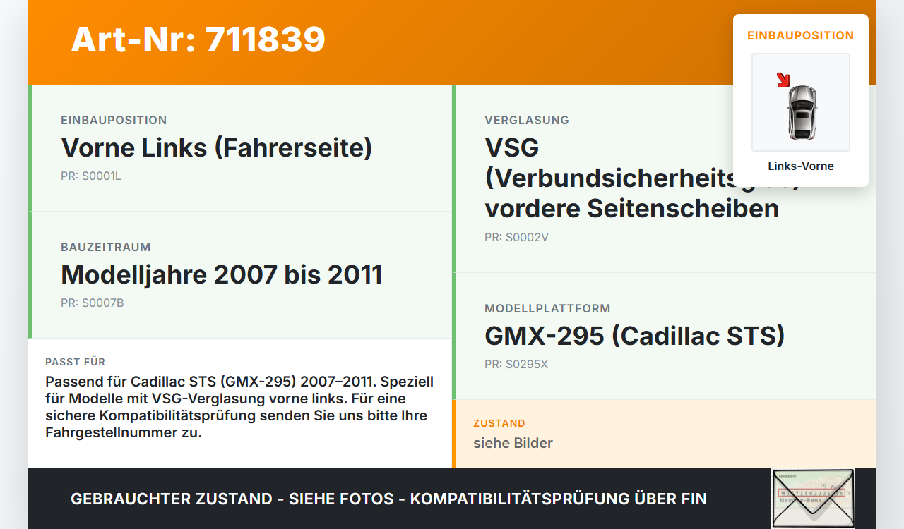 Cadillac STS 07-11 Fensterhebermotor Links Vorne Cadillac STS 07-11 27.06.2008 GMX-295 gebraucht Vorschau 3