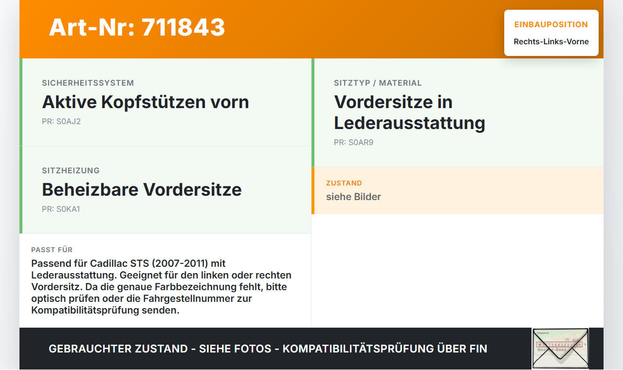 Cadillac STS 07-11 Kopfstütze für Fahrer Sitz Rechts oder Links Vorne Cadillac STS 07-11 27.06.2008 gebraucht Vorschau 3