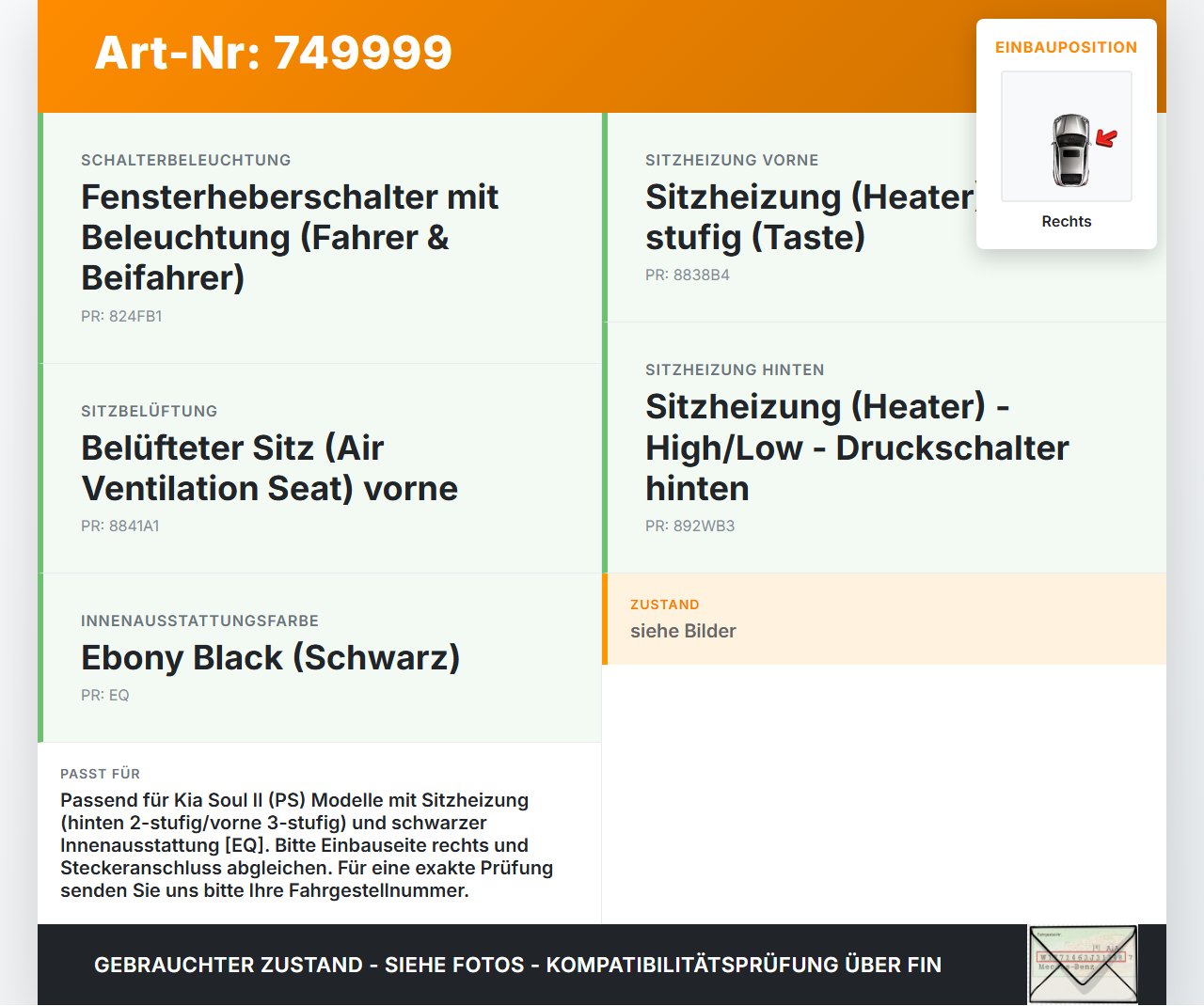 Kia Soul II PS 14-19 Schalter Regler für Sitzheizung Rechts Kia Soul II PS 14-19 30.01.2015 93580-B2600 299130693... Vorschau 3