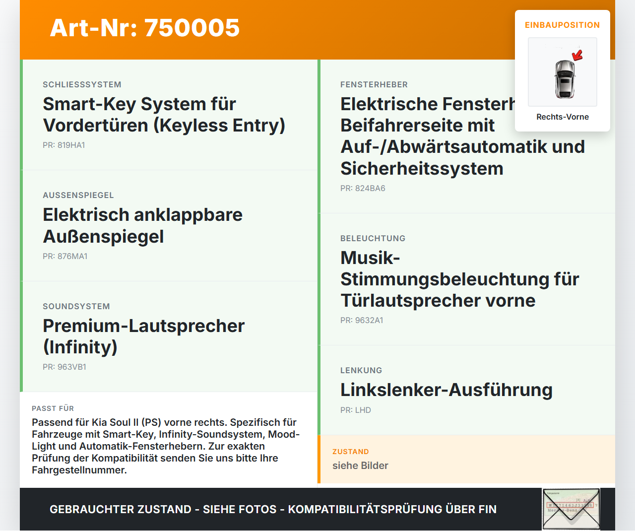 Kia Soul II PS 14-19 Kabelbaum für Tür und Fensterheber Rechts Vorne Kia Soul II PS 14-19 30.01.2015 91610-B2342... Vorschau 3
