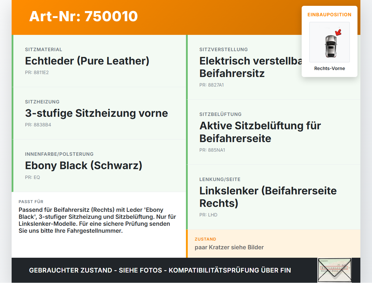 Kia Soul II PS 14-19 Sitzpolster für Beifahrersitz Rechts Vorne beheizt und belüftet Kia Soul II PS 14-19... Vorschau 3