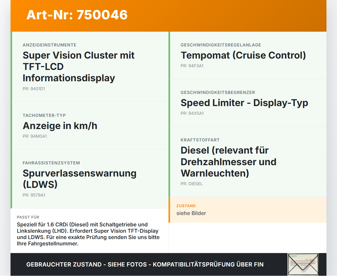 Kia Soul II PS 14-19 CRDI 1,6 94KW Kombiinstrument Tacho Kia Soul II PS 14-19 30.01.2015 94014B2000 94014-B2000... Vorschau 3