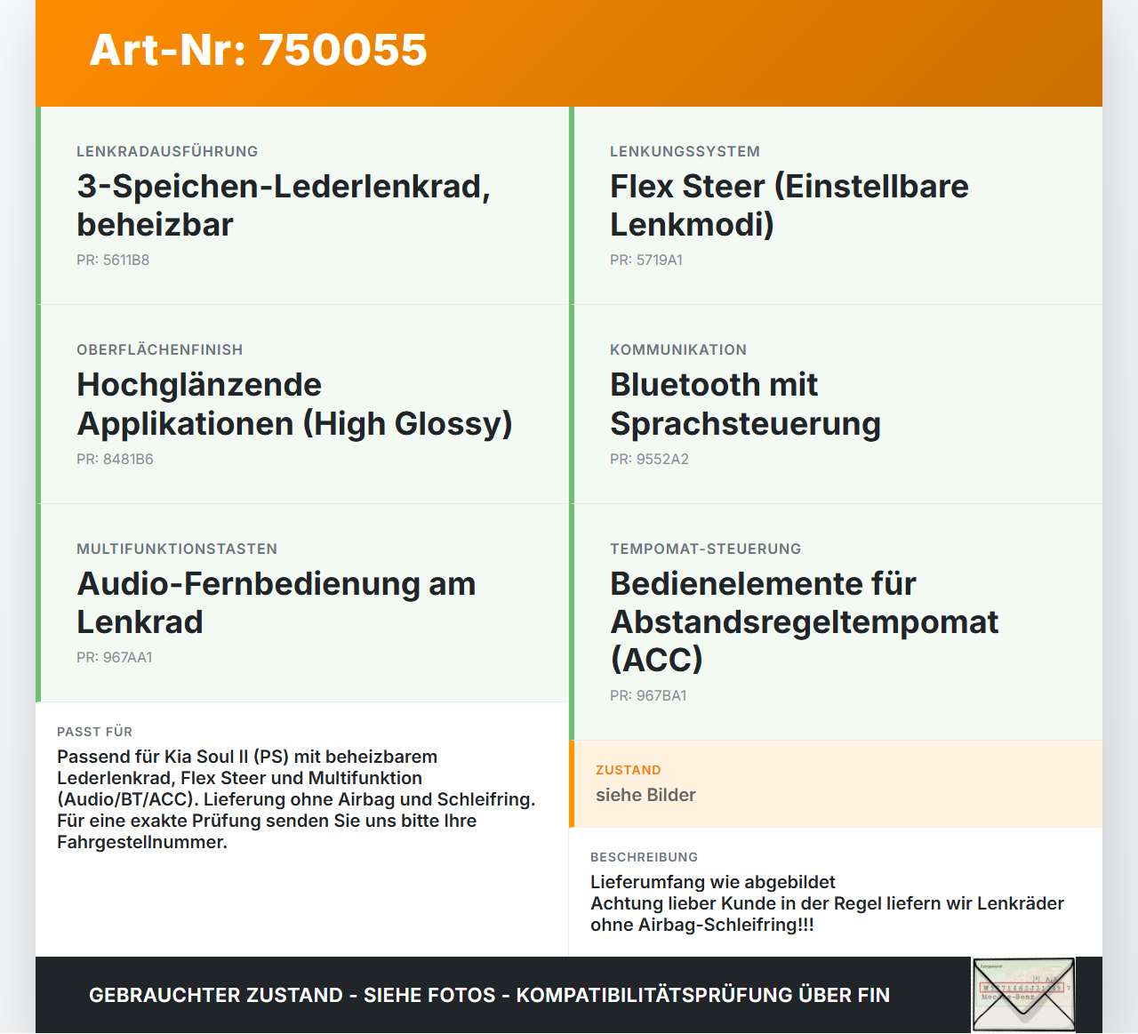 Kia Soul II PS 14-19 Lenkrad ohne Airbag beheizbar Kia Soul II PS 14-19 30.01.2015 56110B2971FE2 56110B-2971FE2... Vorschau 3