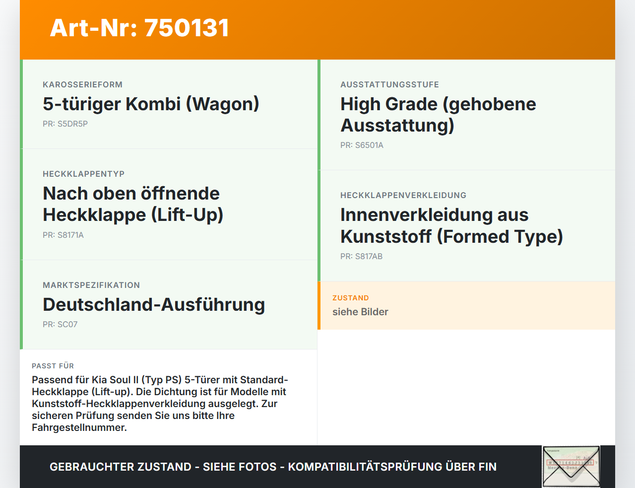 Kia Soul II PS 14-19 Dichtung Rahmen für Heckklappe Kofferraum Kia Soul II PS 14-19 30.01.2015 gebraucht Vorschau 3