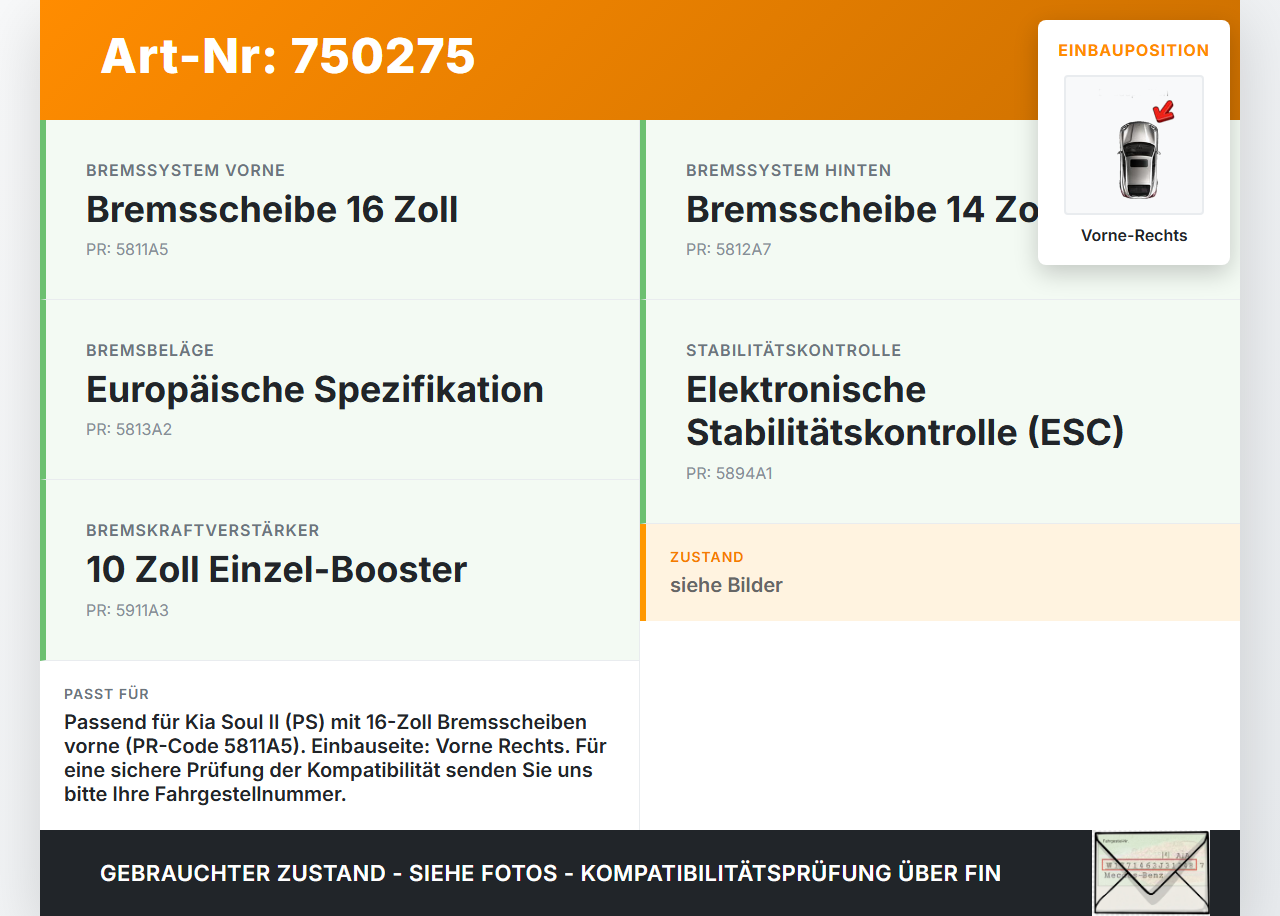 Kia Soul II PS 14-19 CRDI 1,6 94KW Bremssattel Bremszange Vorne Rechts Kia Soul II PS 14-19 30.01.2015 58130B-2600... Vorschau 3